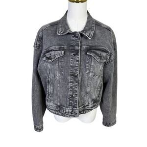 Wild Fable Gray Jacket Cropped Denim Trucker Button Up Long Sleeve US Womens M